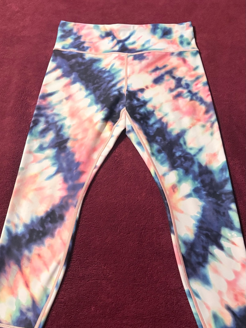 Athleta women’s Tie-Dye Leggings in Pink, Blue & White